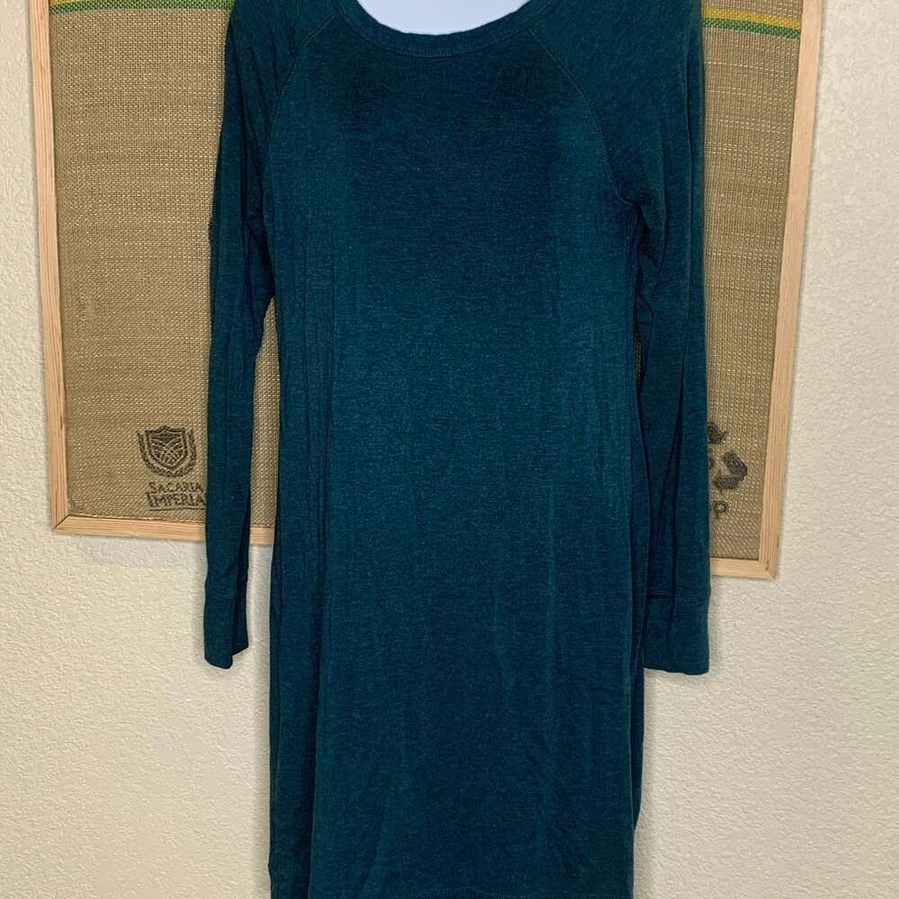 Lou & Grey Teal Blue Long Sleeve Rayon Spandex Knit Shift Dress Size Small